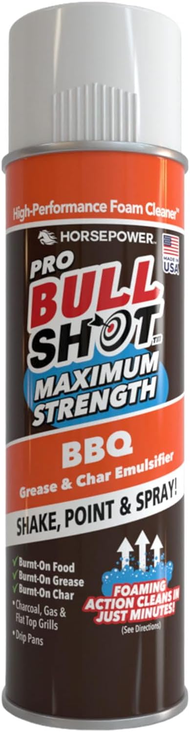 Bull Shot BBQ MAX Pro Super-Concentrated Foaming Grill Cleaner, AS SEEN ON TV, Made in USA, Shake, Point & Spray, Emulsifies Grease & Char on Grills, Stove Burners, Drip Pans & More