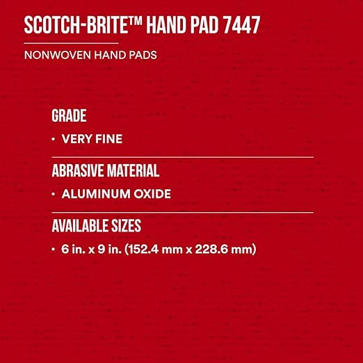 3M Scotch-Brite General Purpose 7447 Hand Pad, Very Fine Grade, 6 in x 9 in, Pack of 20, Aluminum Oxide, Surface Preparation, Scuffing, Blending, Cleaning, Maroon