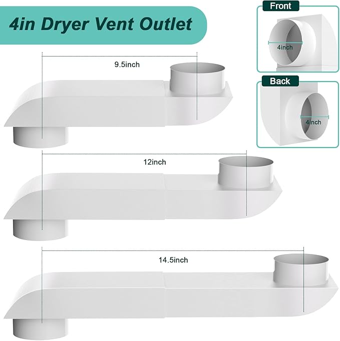 Periscope Dryer Vent Kit, Stainless Steel 4 Inch Telescoping Duct - Adjustable 9.5-14.5" Telescoping Dryer Vent Connector, Ultra Slim & Flat Low Profile Design for Tight Spaces Dryer Exhaust Vents