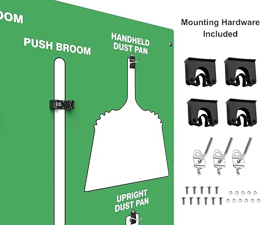 Clean & Sweep 5S Shadow Board/Wall Mount Broom Holder, 68" x 30" Board, 5S Cleaning Station - Board Only, Tools Sold Separately, Made in The USA by AccuformNMC, Green/White, PSB714GNWT