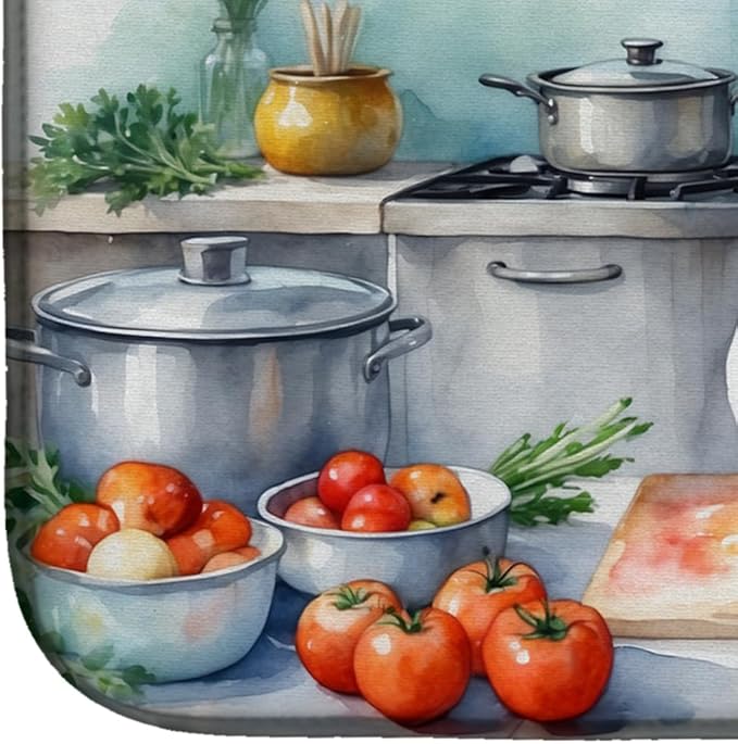 Caroline's Treasures DAC6182DDM Akita The Chef Dish Drying Mat Absorbent Dish Drying Mat Pad for Kitchen Counter Dish Drainer Mat for Countertop, 14 x 21", Multicolor