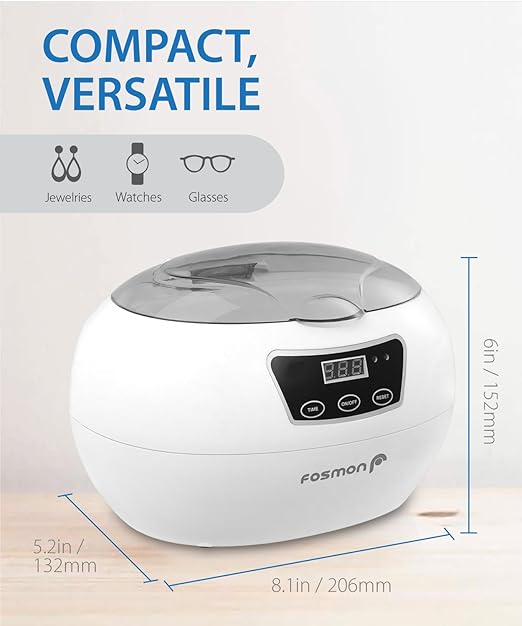 Fosmon 600ML 42kHz Ultrasonic Cleaner Polisher with Digital Timer for Dentures, Retainer Cleaner, Mouth Guard, Jewelry Dental (Professional Machine, Stainless Steel Tank, 18 Preset Cycle)