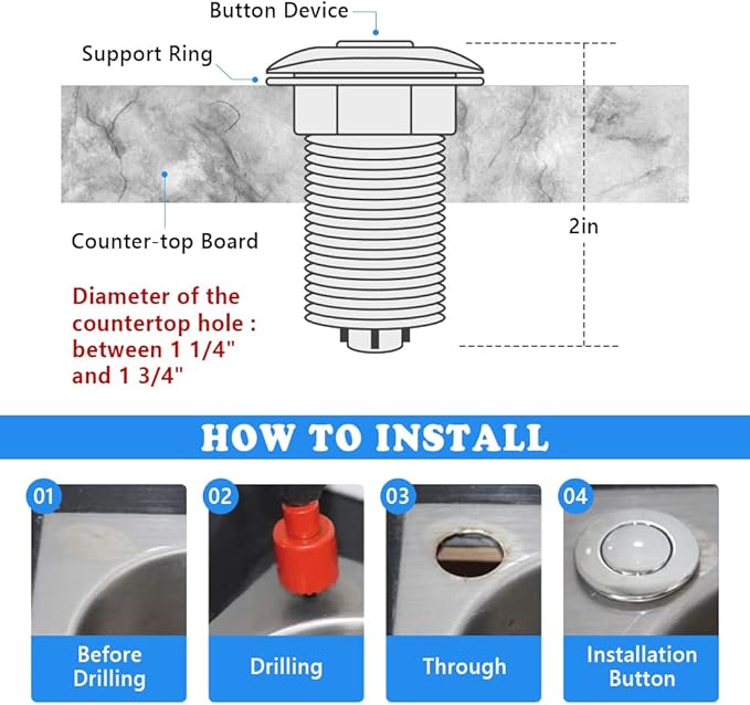 Garbage Disposal Switch, Cordless Air On Off Kit for Food Waste Disposer, Sink Top Push Button by CLEESINK (LONG/3.5", Oil Rubbed Bronze)