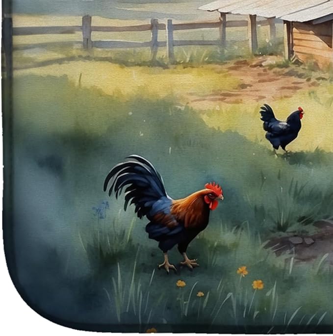 Caroline's Treasures Chicken Coop at Dawn Dish Drying Mat Absorbent Dish Drying Mat Pad for Kitchen Counter Dish Drainer Mat for Countertop, 14 x 21", Multicolor