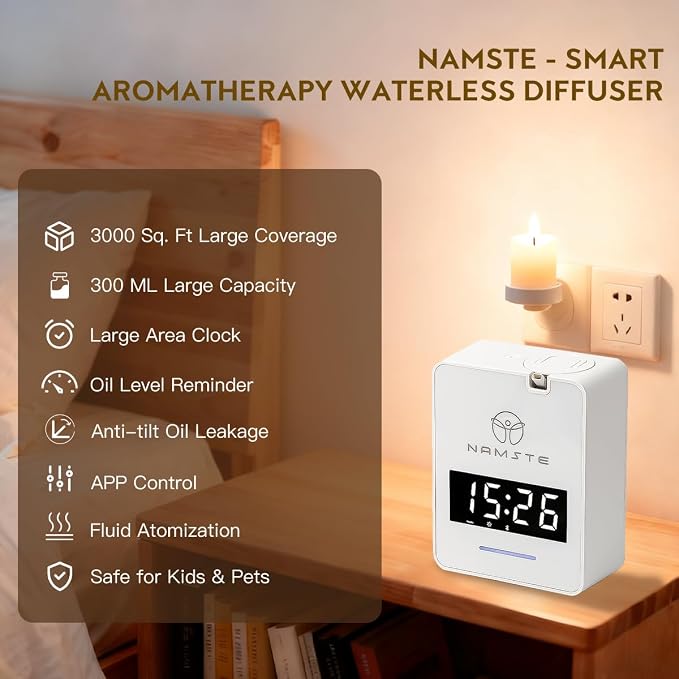 Smart HVAC Scent Machine, Covers 3000 Sq.Ft, Oil Level Monitoring | 300ML Waterless Essential Oil Diffuser, Cold Air Tech, Built-in Clock, for Home, Hotel, Office, Shopping Mall