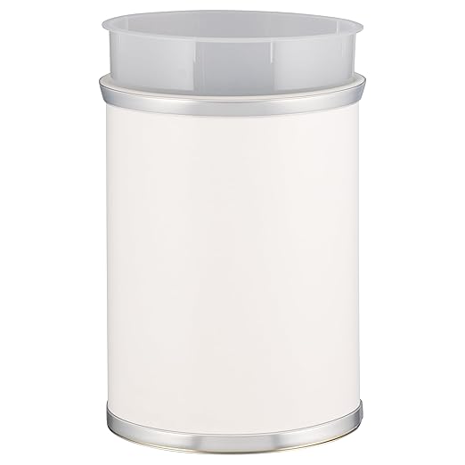 Kraftware Sophisticates Oval Wastebasket with Plastic Liner, Adding Classic Style to The Bathroom and All Other Rooms in The Home or Office, 13 Quart Capacity, 2 Piece Set, White with Brushed Chrome