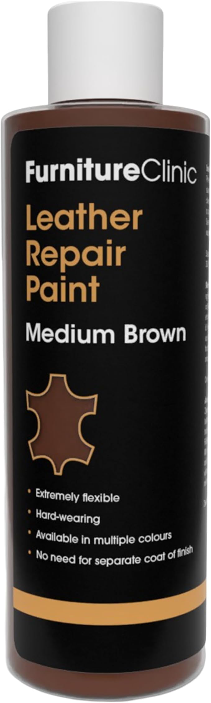 Furniture Clinic Leather Repair Paint | 2-in-1 Seal and Color | Use on Scratches, Tears, and Holes in Car Seats, Furniture | Quick & Easy Leather Repair Kit for Furniture (Medium Brown, 250ml / 8.5oz