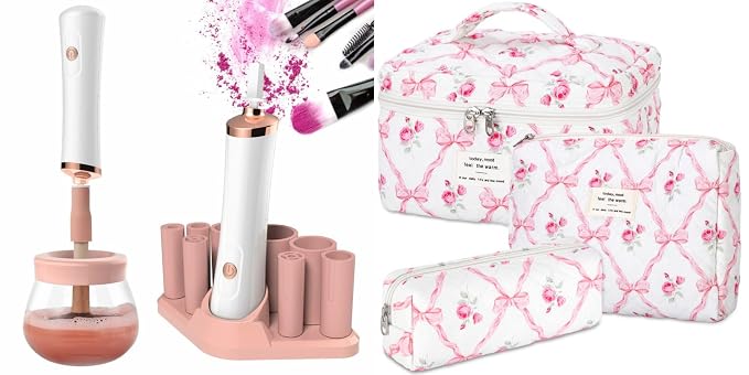 Senbowe Makeup Brush Cleaner and Large Cotton Floral Makeup Bag