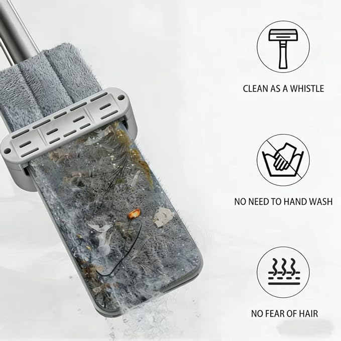 Large Flat Mop and Scalable Bucket with Wheels, 360 Rotating Microfiber Dust Mop with Dewatering Scraper, 54" Adjustable Stainless Steel (1 Mop + 6 Microfiber Pads + 1 Bucket)