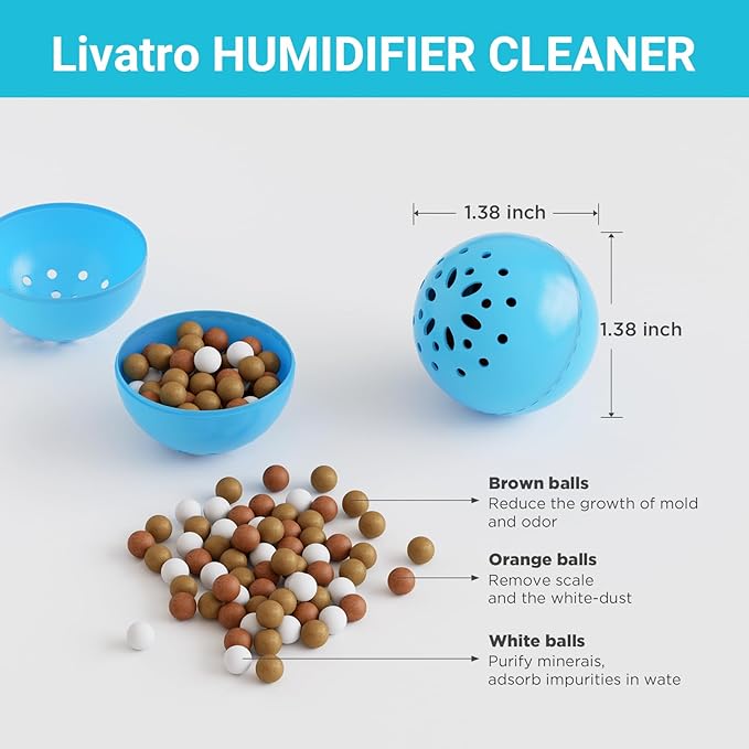 Livatro Humidifier Cleaning Ball – Fight Humidifier Mold and Bacteria with Humidifier Cleaner, Prevents Hard Water Build-Up, Eliminates White Dust, Removes Odor, For All humidifiers, Fish Tank