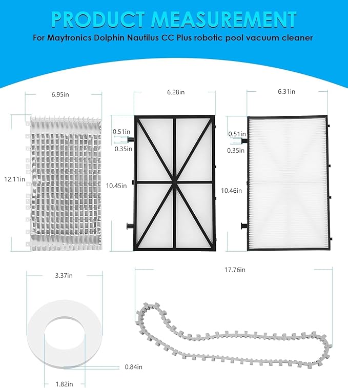 For CC Plus Tune Up Rebuild Kit with 9991433-R4 Fine Filter Panels, 6101641-R2 Grey Brushes, Tracks & Climbing Rings Replacement Parts for Maytronics Dolphin Nautilus CC Plus Robotic Pool Cleaner