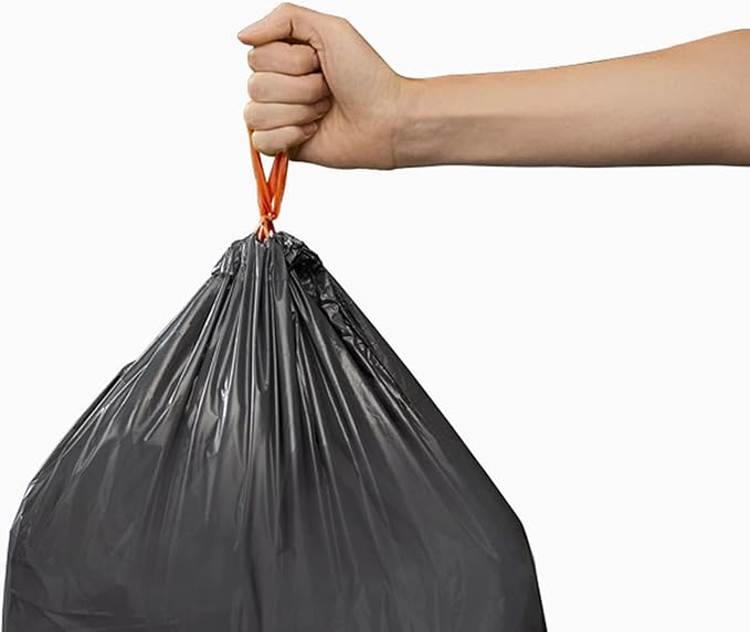 Joseph Joseph IW4 Eco Recycled plastic Kitchen Waste Trash Bags, Bin Liners With Tie Tape Drawstring Handles, Extra Strong – Pack of 20, Holds 50 Litres, Grey