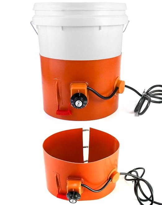 QWORK Drum Heater Band 2 Pack, 800W 120V 5 Gallon Pail/Barrel Wrap with Adjustable Thermostat 80-300°F, Insulated Silicone Heating Blanket with Spring Fit for Metal Oil Drum/Grease Keg