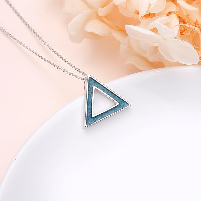 DAOCHONG 925 Sterling Silver Geometric Shapes Necklace Triangle/Rectangle/Rhombus/Circle Pendant Necklace for Women Jewelry Gifts