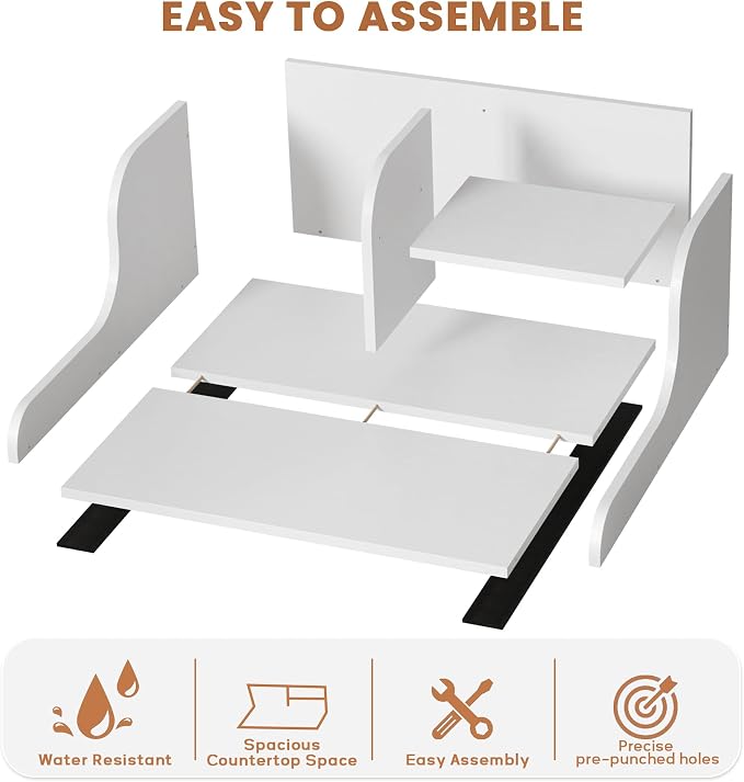 DTK Washer Dryer Countertop with Shelf,27.5" D x 27" W x 11.8" H Wood Countertop for Washer and Dryer,Laundry Countertop with Anti-Slip Strips and Edge Rails,Dryer Countertop for Laundry Room(White)