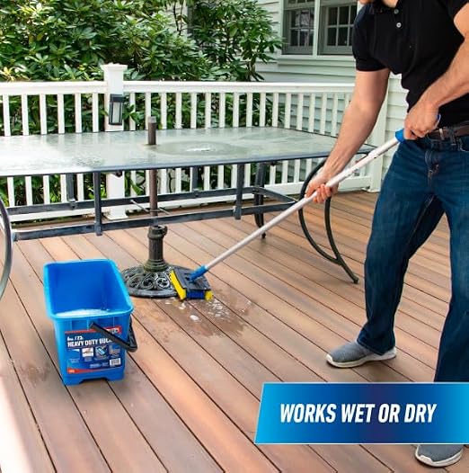 Unger Professional Lock-On Wood & Composite Deck Brush, Scrub for Outdoor Decks with Durable Dual-Bristle, Swivel Deck Cleaning Brush for Home & Business