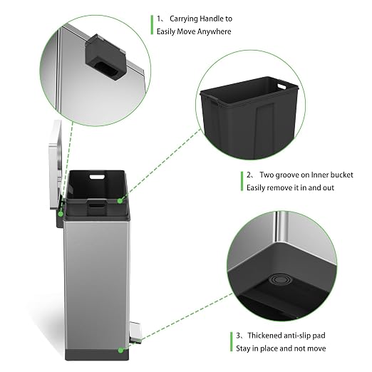 SIMPLYKLEEN 40 Liter / 10.5 Gallon Kitchen Trash Can with Lid, Large Step Garbage Can, Soft-Close Trash Bin for Bathroom Office, Brushed Stainless Steel