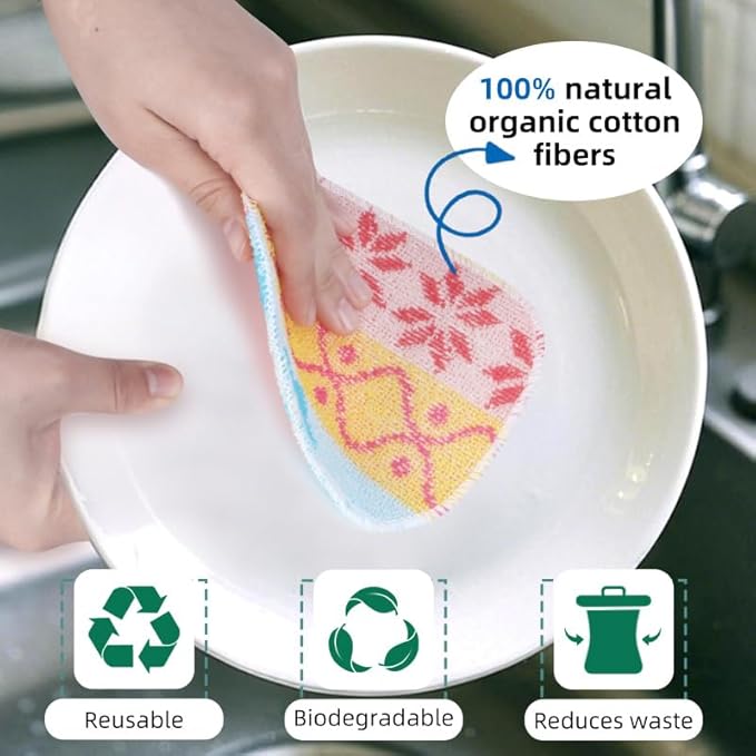 Amarelle Scrub,Eco-Friendly Reusable Dish Scrubbers for Washing Dishes,Soft Safe and Non-Scratch Scrubber, Durable Scouring Pad for Kitchen and Household Cleaning (Sunlit Carnival, 5-Pack)