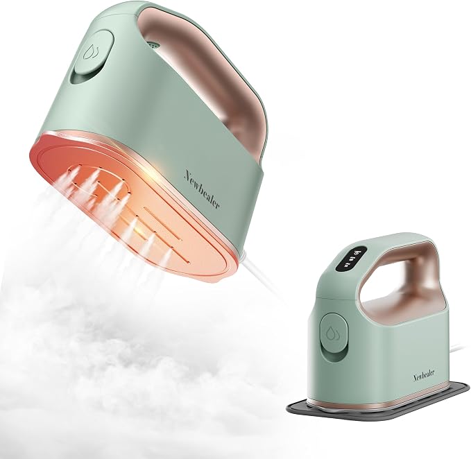 Newbealer Smart Steam Iron 1200W Turbocharged Steam 120V (Mint-Green) | Mini Heat Press, Pro-Grade 3 Steam & 3 Dry Heat Modes, 45s Heat-Up, Auto-Off, Nonstick Ceramic Soleplate, for Home/RV/Hotel