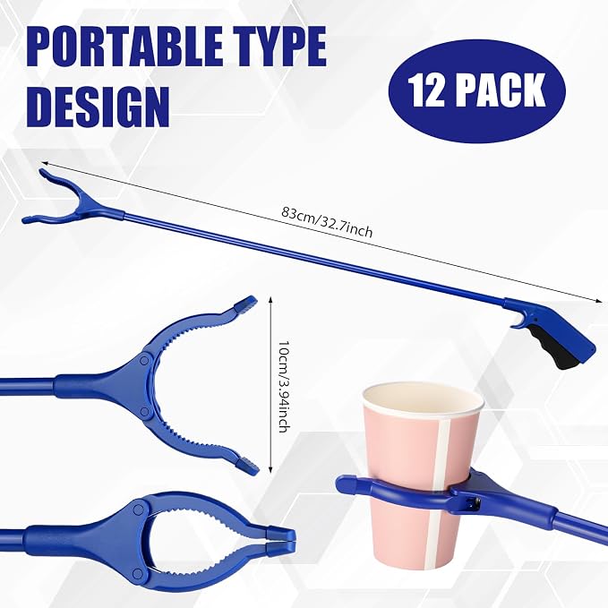 Norme 12 Pcs 32" Trash Grabber Reacher Tool for Elderly Long Handle Litter Picker Upper Lightweight Handy Aid Nonslip Trash Claw Grabber for Sanitation Workers Home Garden Arm Extension
