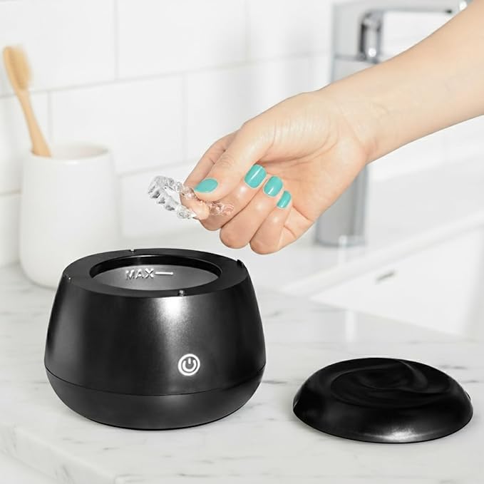 Ultrasonic Retainer Cleaner 48kHz – Dental Pod for Invisalign, Dentures & Mouth Guards – Deep Cleaning Machine for Retainers & Night Guards – 200ML Tank, One-Touch Operation – Black
