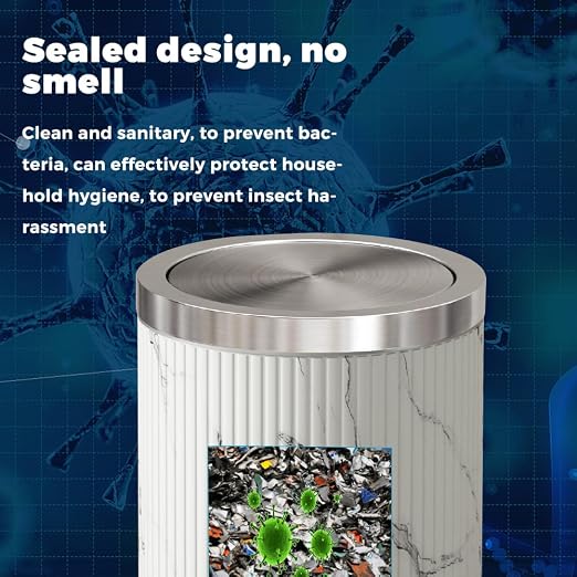 Bathroom Garbage can with lid，Small Trash Can with Flipping Lid, 4gallon,White and Silver Bathroom Trash can for Bedroom，Living Room,Hotel (15L-Ink Painting)