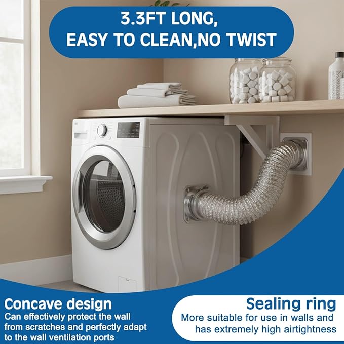 Magnetic Dryer Vent Coupling DV-180 Airtight Seal Dryer Vent Connector Kit Easy to Clean magnetic dryer vent connector kit, Quick Connector Including a 2.6ft 4" Duct and two Clamps