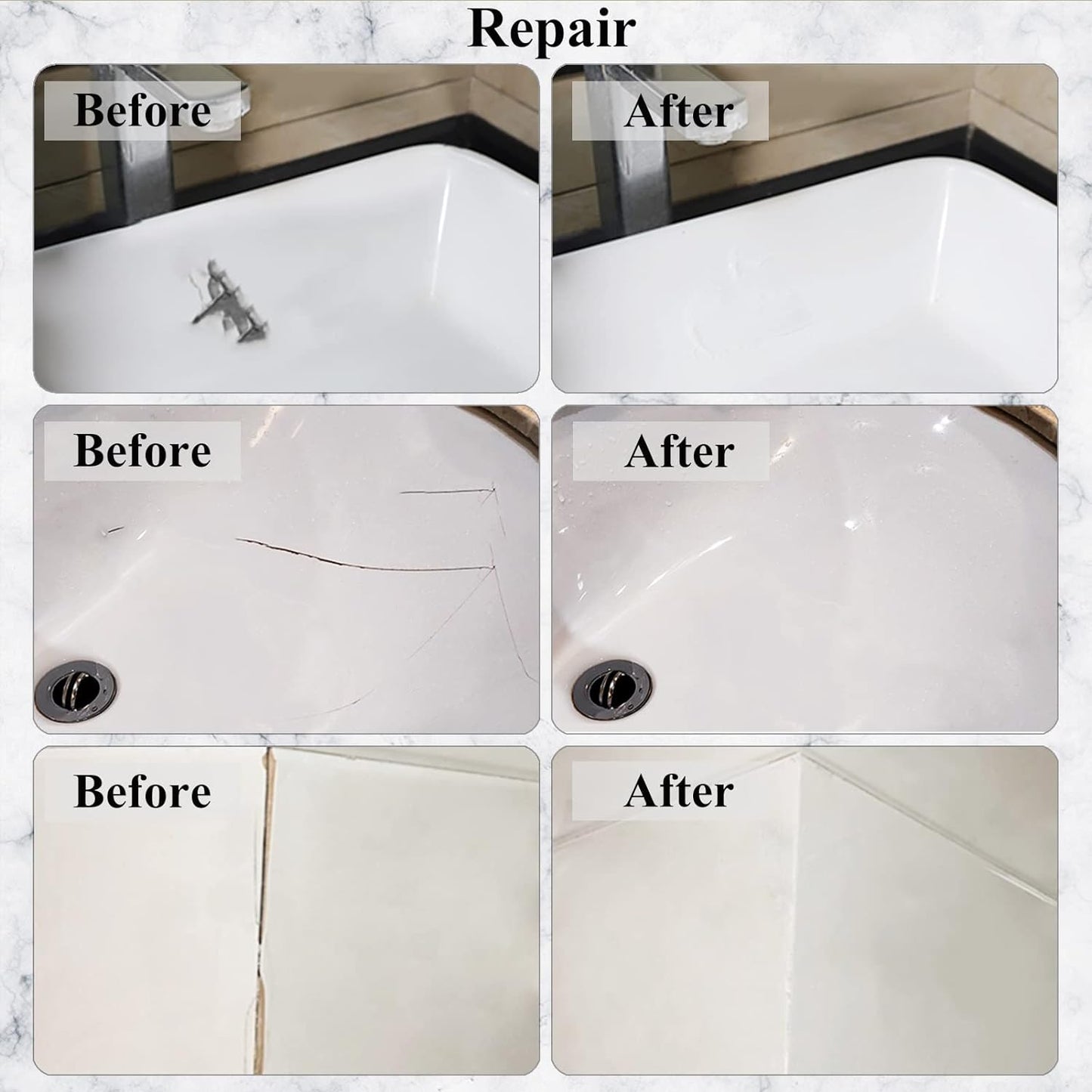 Tub, Tile and Shower Repair Kit (Color Match), Hupeyna Porcelain Repair Kit, Bathtub Repair Kit for Chips Dents Cracks Holes Scratchs, etc. Fiberglass Repair Kit (More Color)
