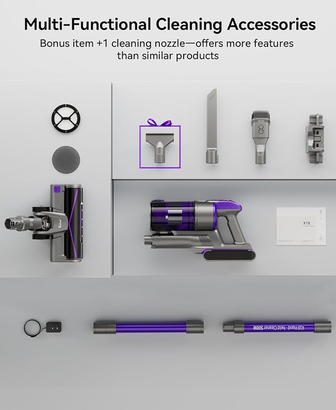Cordless Vacuum Cleaner 60,000Pa,70 Min 150,000PRM Vacuum Cleaner, 18-Layer Filtration Vacuum, Self-Standing Vacuum Cleaners for Home with 1600ml Cup for Pet Hair Carpet Hardwood Floor Car X18