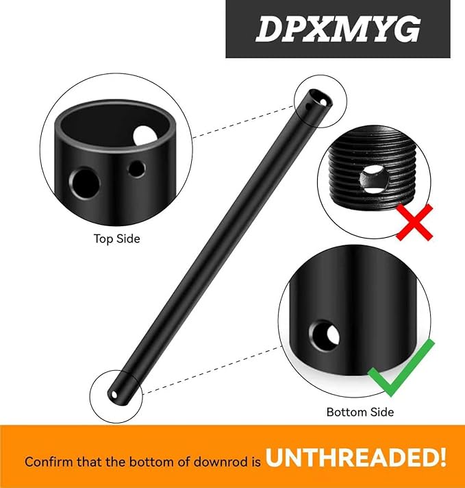 72 inch Ceiling Fan Downrod, 6 FT Black Downrod for Ceiling Fan, 1 inch Outside Diameter, Boom Suitable for a Wide Range of Fans (Black, Not Threaded)