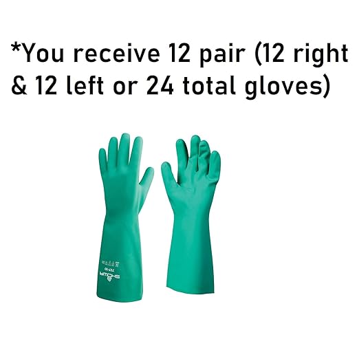 SHOWA 727 Chemical Resistant Gloves, 15-mil Unsupported Nitrile, 13-inch Extended Gauntlet, Bisque Grip, CE Cat III & Food Safe, Latex-Free, Green, Large, 12-Pack