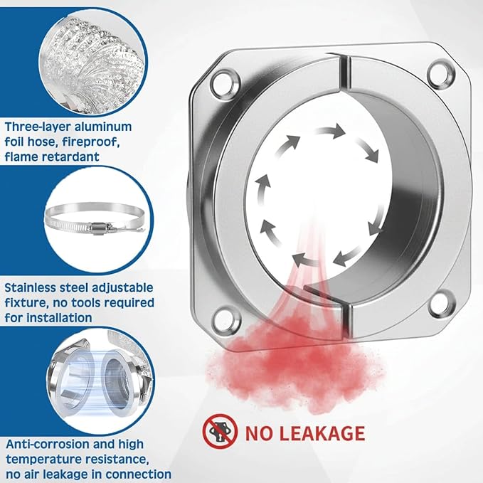 Magnetic Dryer Vent Coupling DV-180 Airtight Seal Dryer Vent Connector Kit Easy to Clean magnetic dryer vent connector kit, Quick Connector Including a 2.6ft 4" Duct and two Clamps