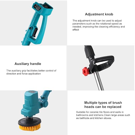Electric Spin Scrubber for Makita 18V Battery, Extra Long Foldable 1800RPM Cleaning Brush
