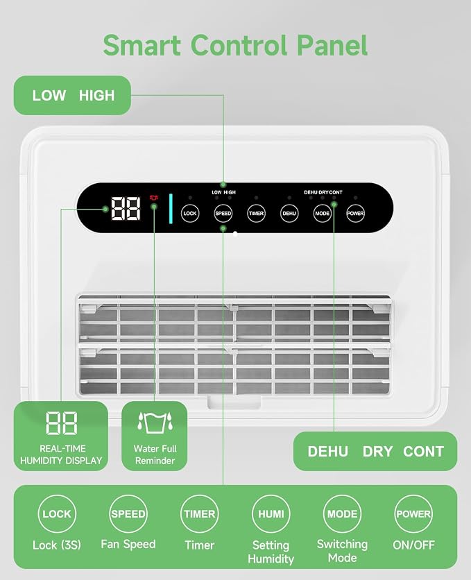 1500 Sq.ft Dehumidifier for Basement, Trazico 21 Pint Quiet Dehumidifiers for Home with Drain Hose, Smart Humidity Control, 3 Modes, 24H Timer, Auto Defrost, for Large Room, Bedroom, and Bathroom