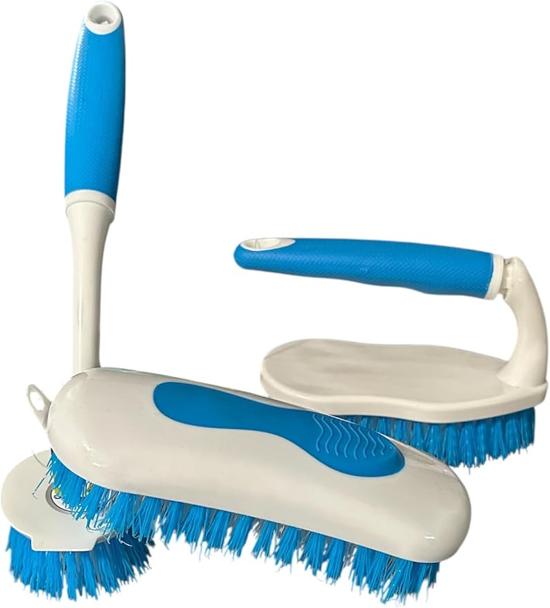 Kitchen Cleaning Brush Set Household Cleaning Brush Set Scrub Brush Floor Brush & Dish Brush Set Pack of 3 Brushes White & Blue Kitchen Cleaning Supplies Plastic Scrubbing Brush Pack Set Cleaning Utensils Washing Accessories