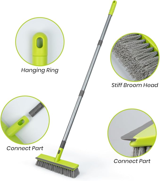 Floor Scrub Brush and 24-inches Push Broom, 2 in 1 Floor Brush and 24" Outdoor Push Broom Brush for Floor Cleaning
