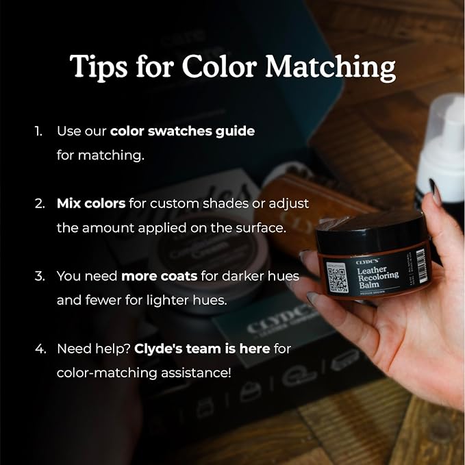 Clyde's™ Leather Company Leather Recoloring Balm – Color Restore & Scratch Repair Kit for Faded Leather Furniture, Car Seats, Sofa & Vinyl | 23 Colors | Non-Toxic Dye