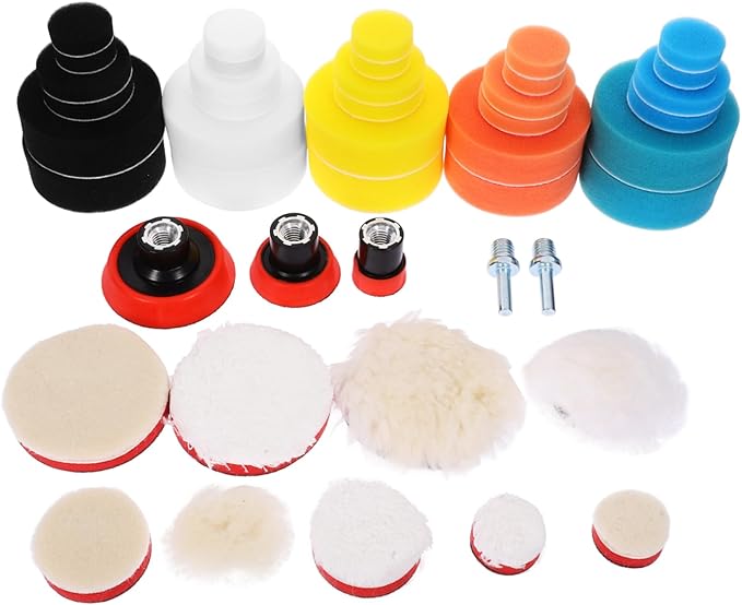 ULTECHNOVO 1set Self-Adhesive Polishing Pads for Drill Buffing Wheel Kit for Car Waxing Includes Variety of Buffing Sponges and Flat Waxing Pads Auto