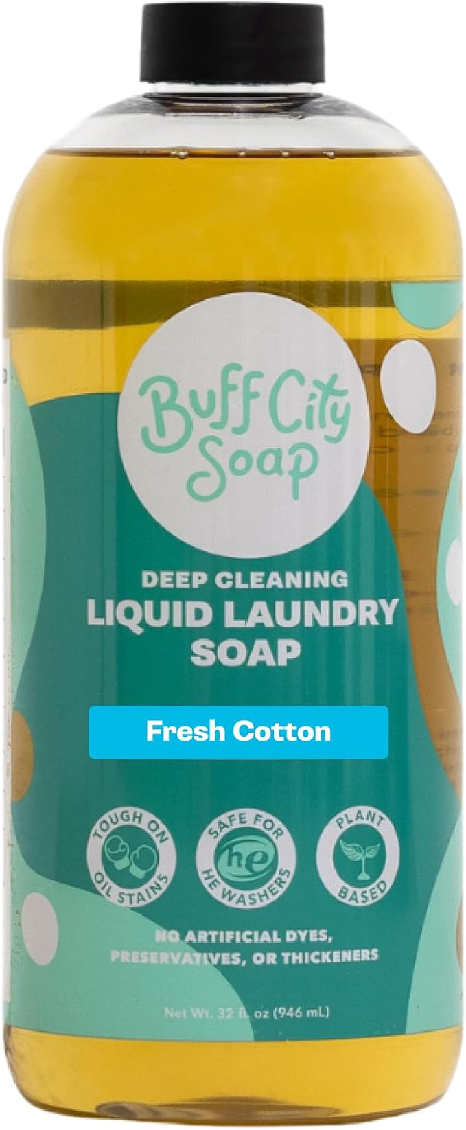Buff City Soap - Liquid Laundry Soap Made With Simple Ingredients & No Harsh Chemicals - Cleans Tough Stains & Lifts Dirt - Juniper, Sandalwood, & Vanilla Scented Laundry Detergent - Fresh Cotton