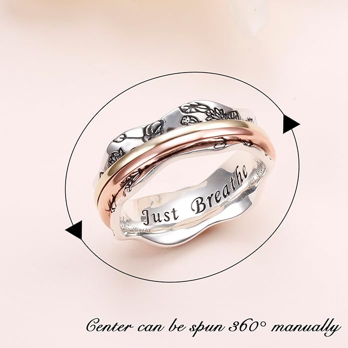 Ladytree Spinner Fidget Anxiety Ring,925 Sterling Silver Stress Relief Worry Ring,Platinum Plated ADHD Autism Jewelry,Birthday Mom Gift for Women