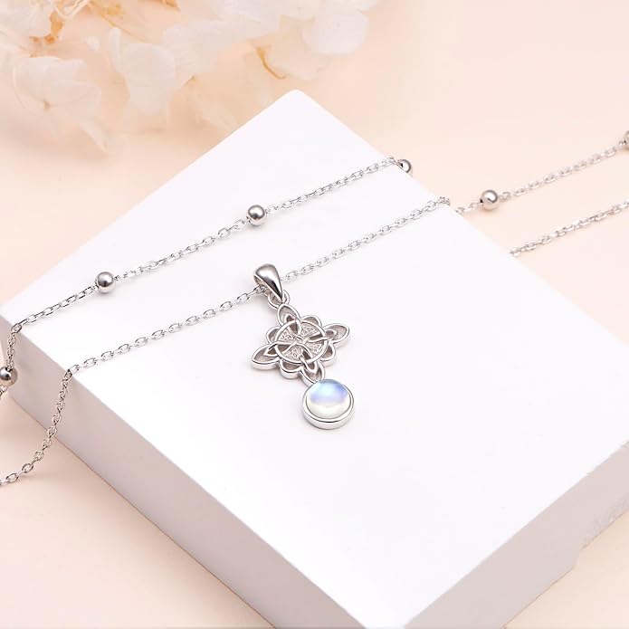 FLYOW 925 Sterling Silver Good Luck Irish Jewelry Celtic Knot Pendant Necklace for Women Birthday Graduation Gift
