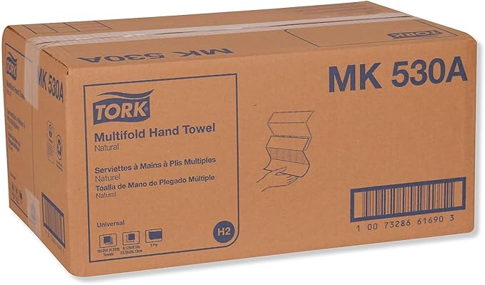 Tork Multifold Hand Towel Natural H2, Universal, 100% Recycled Fibers, 16 x 250 Sheets, MK530A