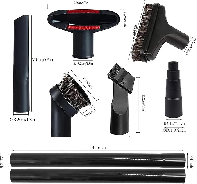 Vacuum Attachments for Shop Vac Accessories 1 1/4 inch Cleaning Accessories Kit with Universal Vacuum Hose Adapter Vacuum Extension Wand Horse Hair Brush Flexible Crevice Tool(8 PCS)