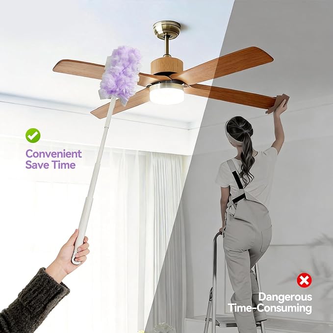 3 ft Extendable Handle with 30 Count Duster Refills, Long Handle Heavy Duty Microfiber Feather Duster, Disposable Multi Surface Duster Kit for Ceiling Fans, Vents and Hard to Reach Places