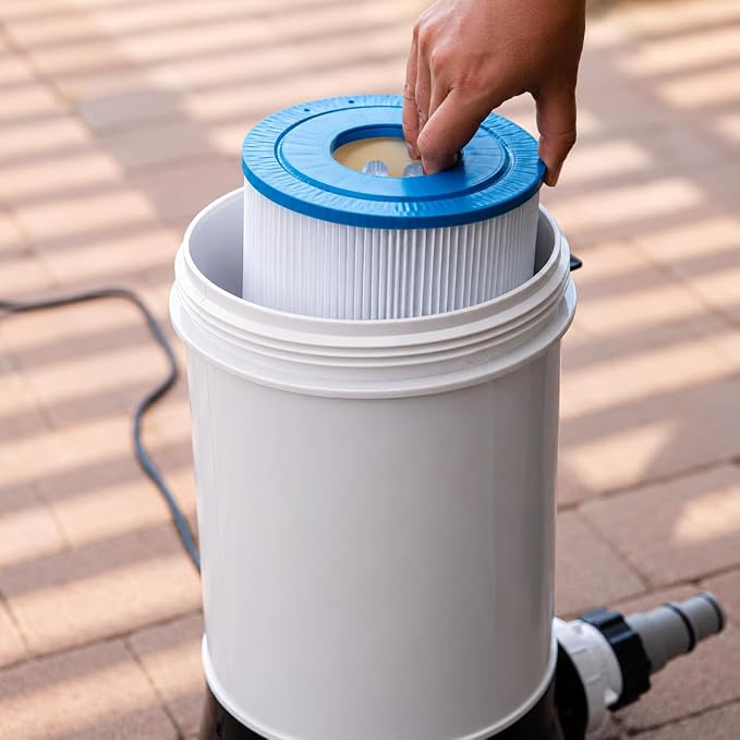 XtremepowerUS Pool Cartridge Filter System Built-in Pump 1.5" Fitting 1,500 GPH for Above Ground Swimming Pool Pressure Gauge Pool Filter Filtration System -Improved Water Clean & Clarity