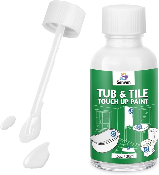 Tub and Tile Touch Up Paint Kit - High-Gloss White Porcelain Paint for Scratches & Chips on Tubs, Tiles, Sinks, Toilets Bathtubs, Fiberglass White Repair Acrylic, Enamel Quick-Dry 1.5 Fl Oz