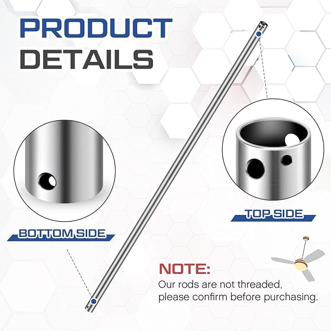 VIHOSE 48 Inch Ceiling Fan Downrod with Extension Cord 4 ft Silver Downrod for Ceiling Fan 1 Inch Outside Diameter Not Threaded Suitable for a Wide Range of Fans
