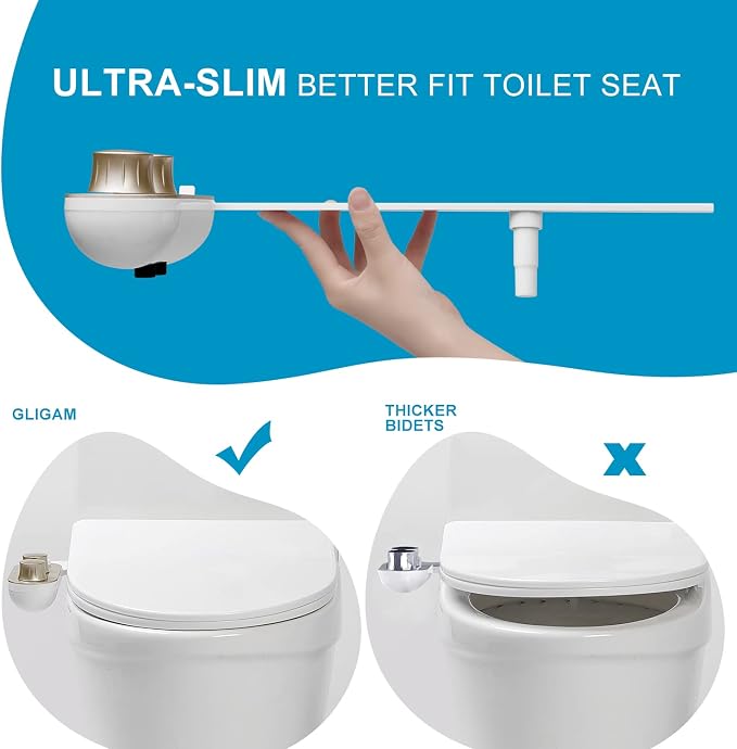 GLIGAM Bidet Attachment for Toilet Warm Water, Ultra-Slim Bidet Hot and Cold,Non-Electric Bidet Attachment for Frontal/Rear Wash, with Retractable Nozzle, Pressure & Angle Controls,Easy to install