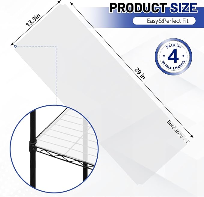 Sliner 4 Pack 14 x 30 Inch Wire Shelf Liner Clear Plastic Waterproof Liners for Organizing Metal Rack Shelves, Kitchen Cabinets, Cupboard, Pantry