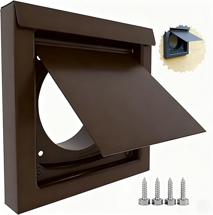 Magnetic Dryer Vent Cover 4 Inch Wall Vent Cap, Low Profile Outdoor Dryer Vent Cover, Black Dryer Wall Vent with Dual Door Damper for Clothes Dryer Replacement Vents
